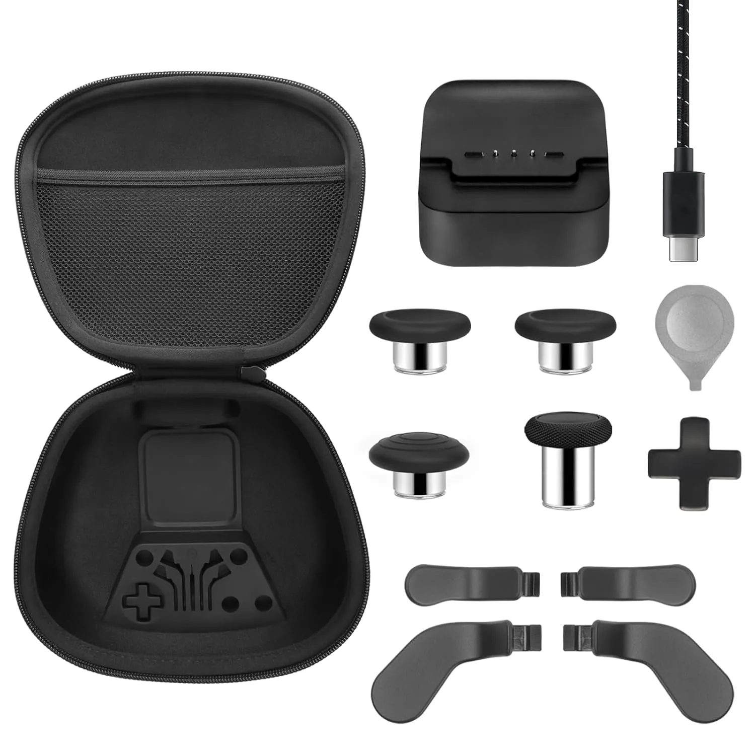 BSUZUN Complete Component Pack for Xbox Elite Controller Series 2 - Accessories Includes 1 Carrying Case, 1 Charging Dock, 1 Charger Cable, 4 Thumbsticks, 4 Paddles and 1 Adjustment Tool(BLACK)