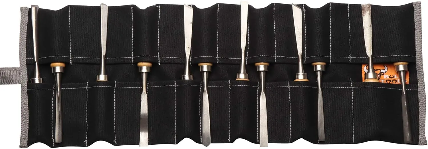 BT 18-503 Wood Working & Carving Tool Storage Organizer Tool Roll Dyed Heavy Weight Cotton Canvas 24 Pocket (Coal Black) - (Tools are not included)