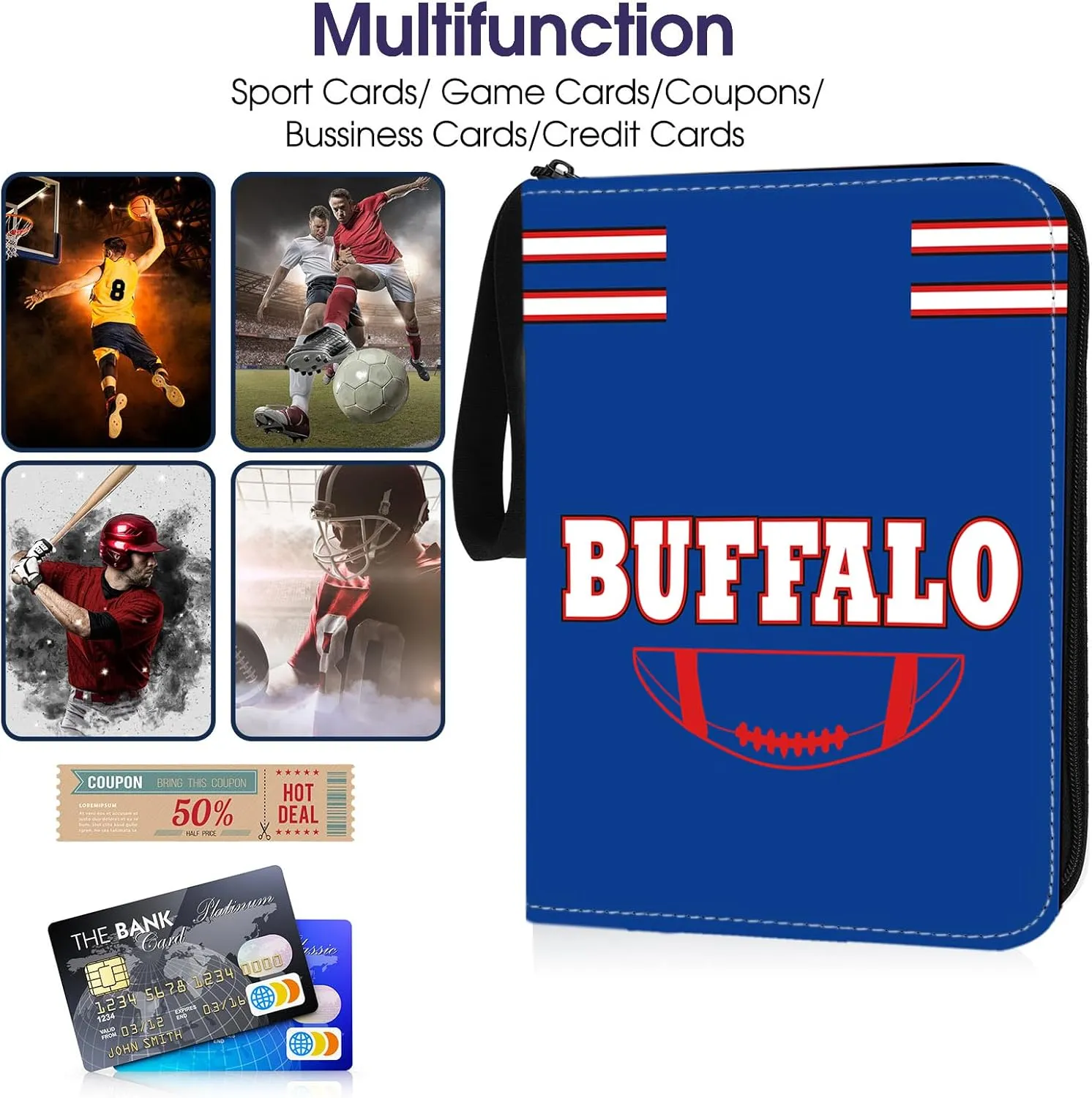 Buffalo 900 Pocket Football Card Binder with Sleeves - 3 Ring Binder Folder for Trading & Sports Cards - Collector Album Storage Book Case - Kids Boys Girls Gift