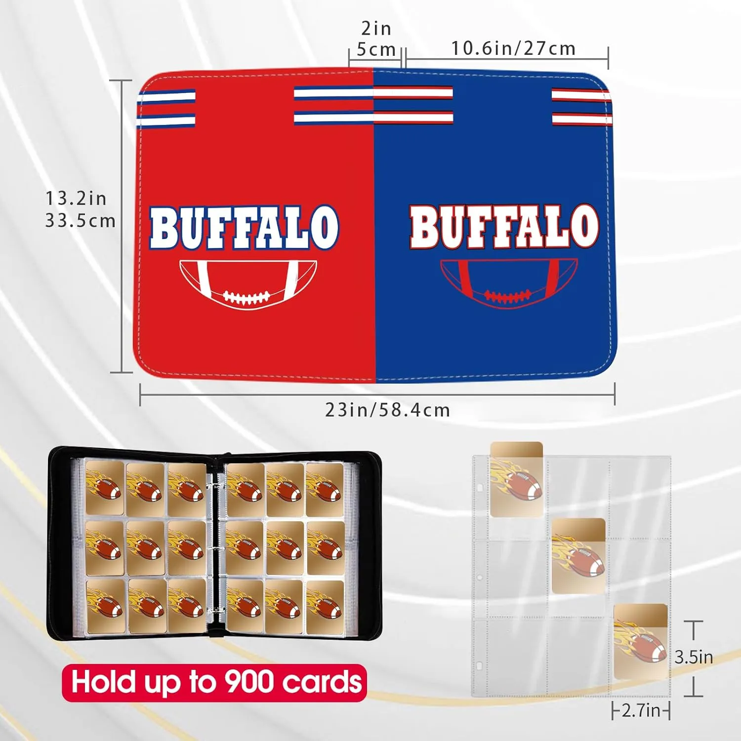 Buffalo 900 Pocket Football Card Binder with Sleeves - 3 Ring Binder Folder for Trading & Sports Cards - Collector Album Storage Book Case - Kids Boys Girls Gift