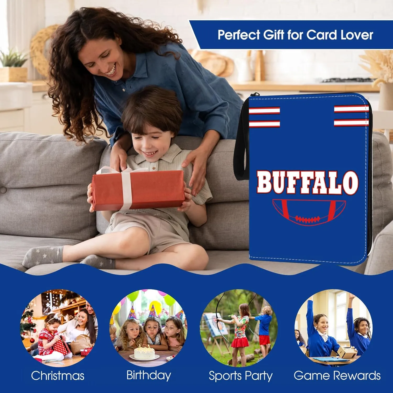 Buffalo 900 Pocket Football Card Binder with Sleeves - 3 Ring Binder Folder for Trading & Sports Cards - Collector Album Storage Book Case - Kids Boys Girls Gift