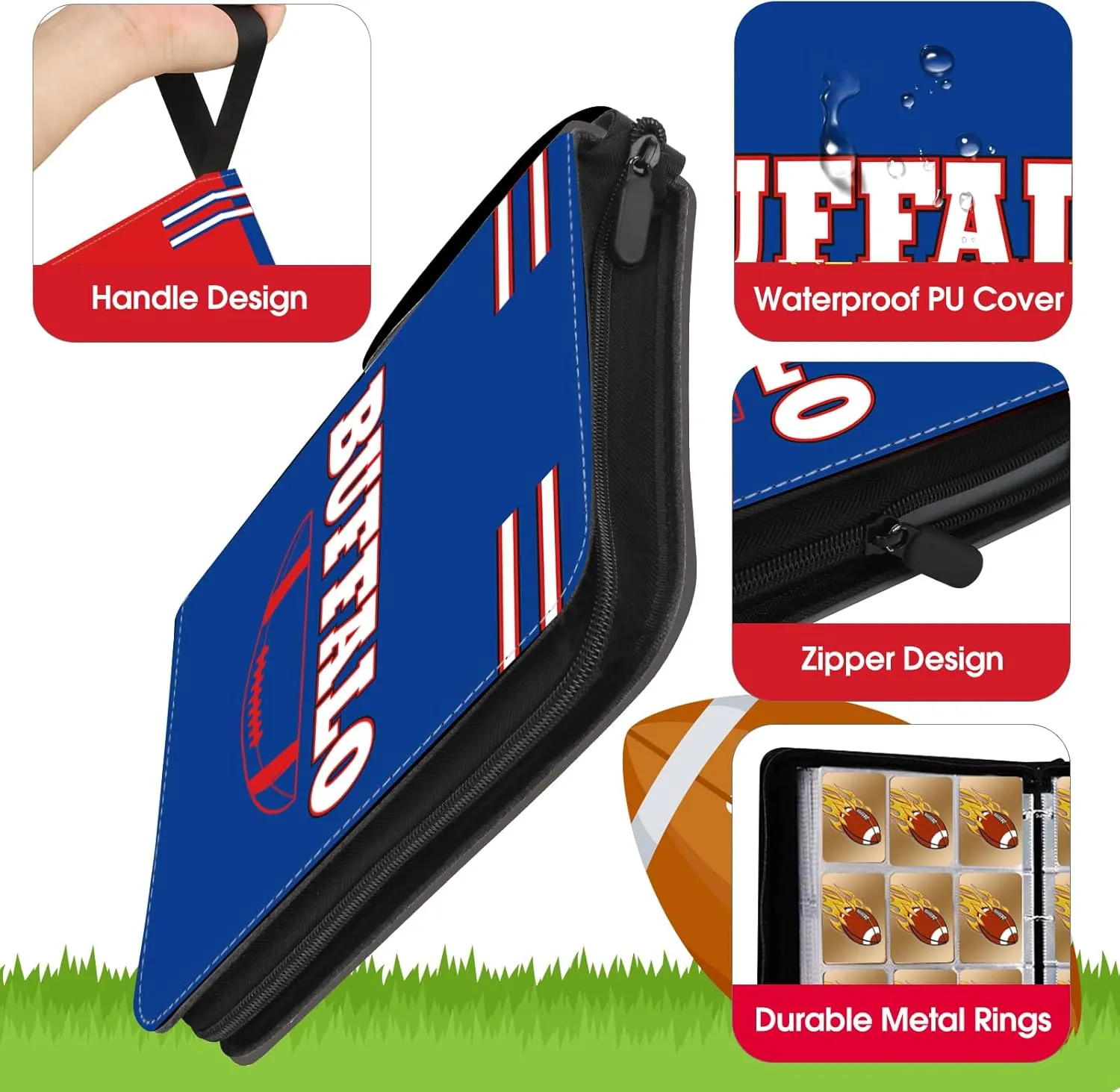 Buffalo 900 Pocket Football Card Binder with Sleeves - 3 Ring Binder Folder for Trading & Sports Cards - Collector Album Storage Book Case - Kids Boys Girls Gift