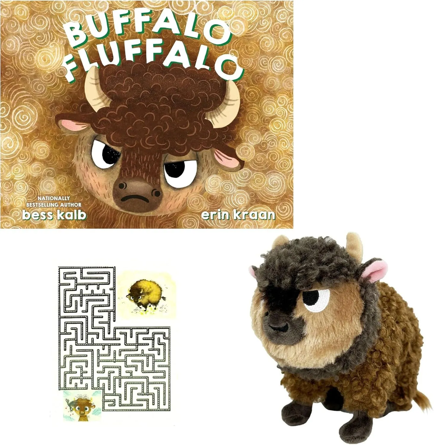 Buffalo Fluffalo Gift Set Includes Hardcover Book by Bess Kalb, Officially Licensed 9" Stuffed Animal, and a Maze Page (Rhyming Words with Friendship, Feelings, Emotions, Self-Esteem, and Humor)