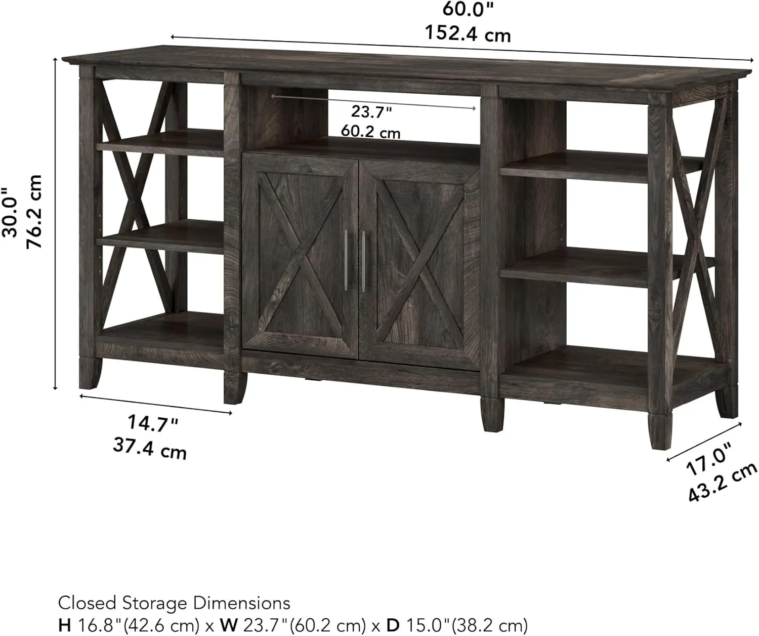 Bush Furniture Key West Tall TV Stand for 65 Inch TV in Dark Gray Hickory, Farmhouse Entertainment Center with Storage
