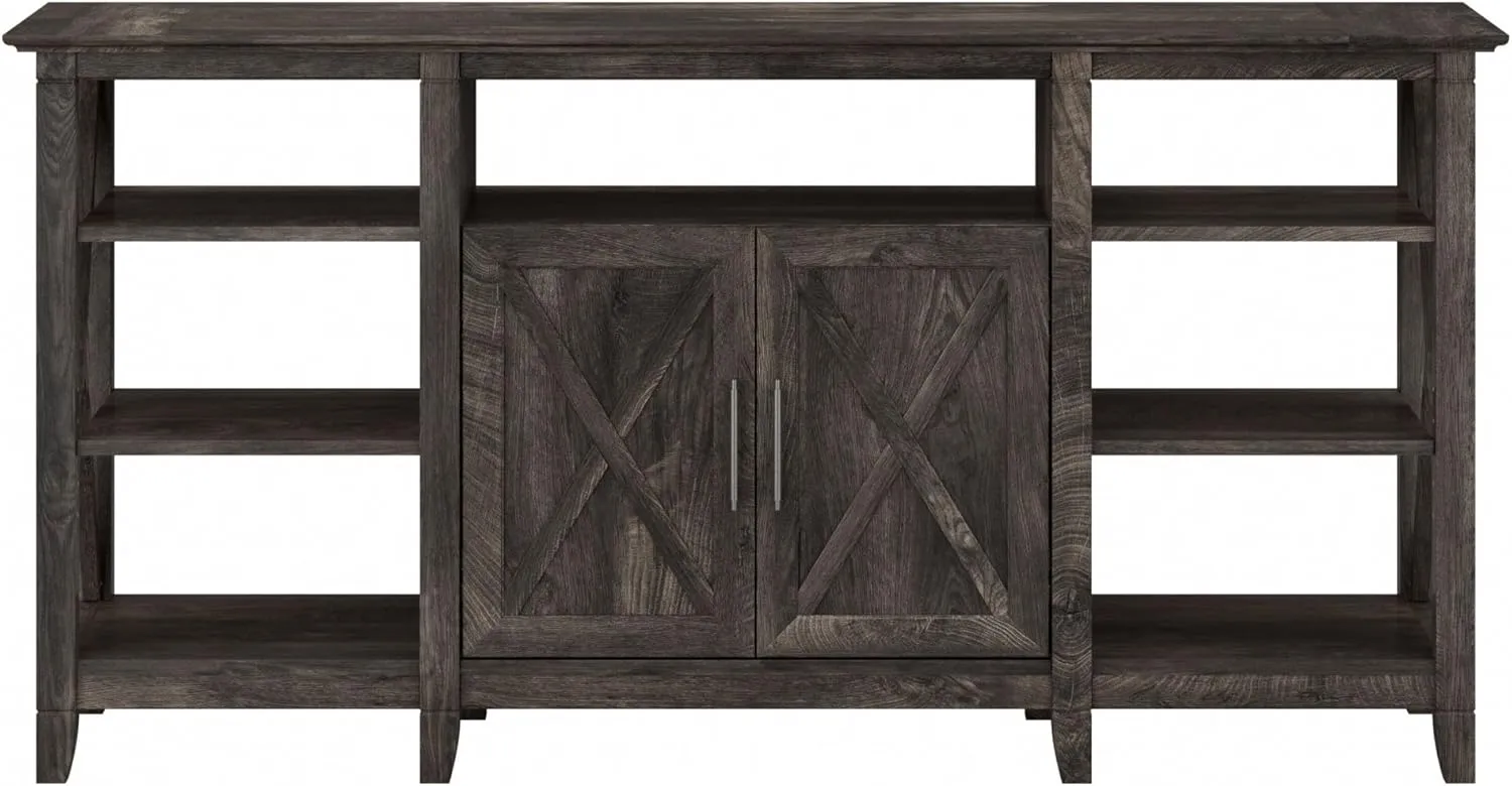 Bush Furniture Key West Tall TV Stand for 65 Inch TV in Dark Gray Hickory, Farmhouse Entertainment Center with Storage
