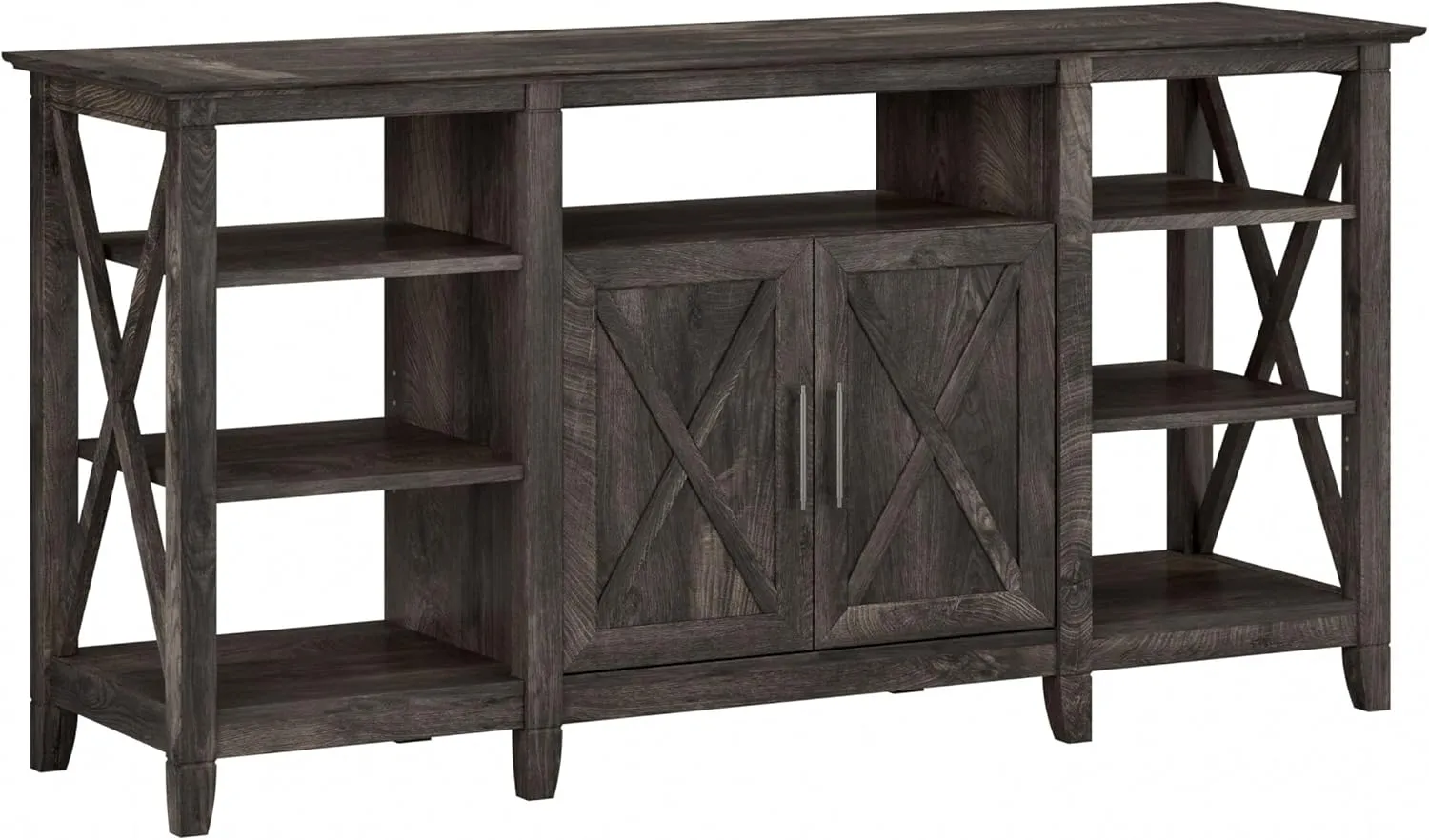 Bush Furniture Key West Tall TV Stand for 65 Inch TV in Dark Gray Hickory, Farmhouse Entertainment Center with Storage