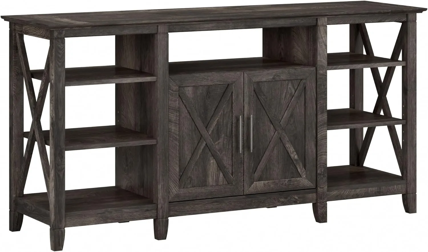 Bush Furniture Key West Tall TV Stand for 65 Inch TV in Dark Gray Hickory, Farmhouse Entertainment Center with Storage