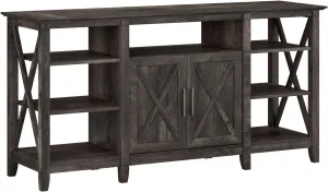 Bush Furniture Key West Tall TV Stand for 65 Inch TV in Dark Gray Hickory, Farmhouse Entertainment Center with Storage