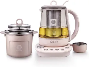 BUYDEEM K2693 Health Pot, Health-Care Beverage Electric Kettle with Thickened Glass, 9-in-1 Fully Automatic Programmable Brew Cooker, 1.5 L, Pink