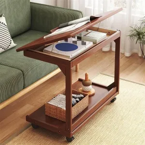 C Shaped Mobile Side Table with Wheels, Adjustable Tiltable Tabletop, Hidden Storage, Multi-Functional Desk for Living Room & Bedroom(23.6 * 15.75 * 24.8in)