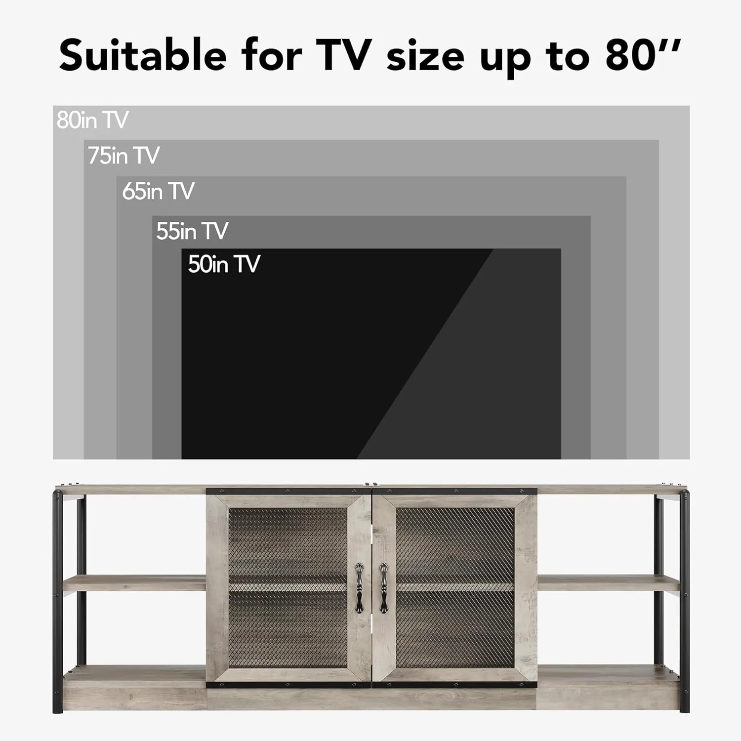 CABIHOME Farmhouse TV Stand for 75/80 inches TVs, Entertainment Center with Storage Cabinet and Mesh Doors, Industrial Media Console Cabinet Table, Living Room Media Furniture, Grey