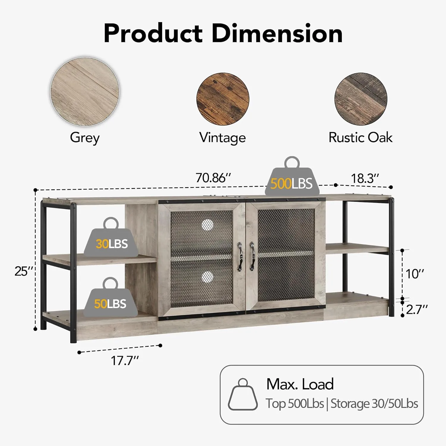 CABIHOME Farmhouse TV Stand for 75/80 inches TVs, Entertainment Center with Storage Cabinet and Mesh Doors, Industrial Media Console Cabinet Table, Living Room Media Furniture, Grey