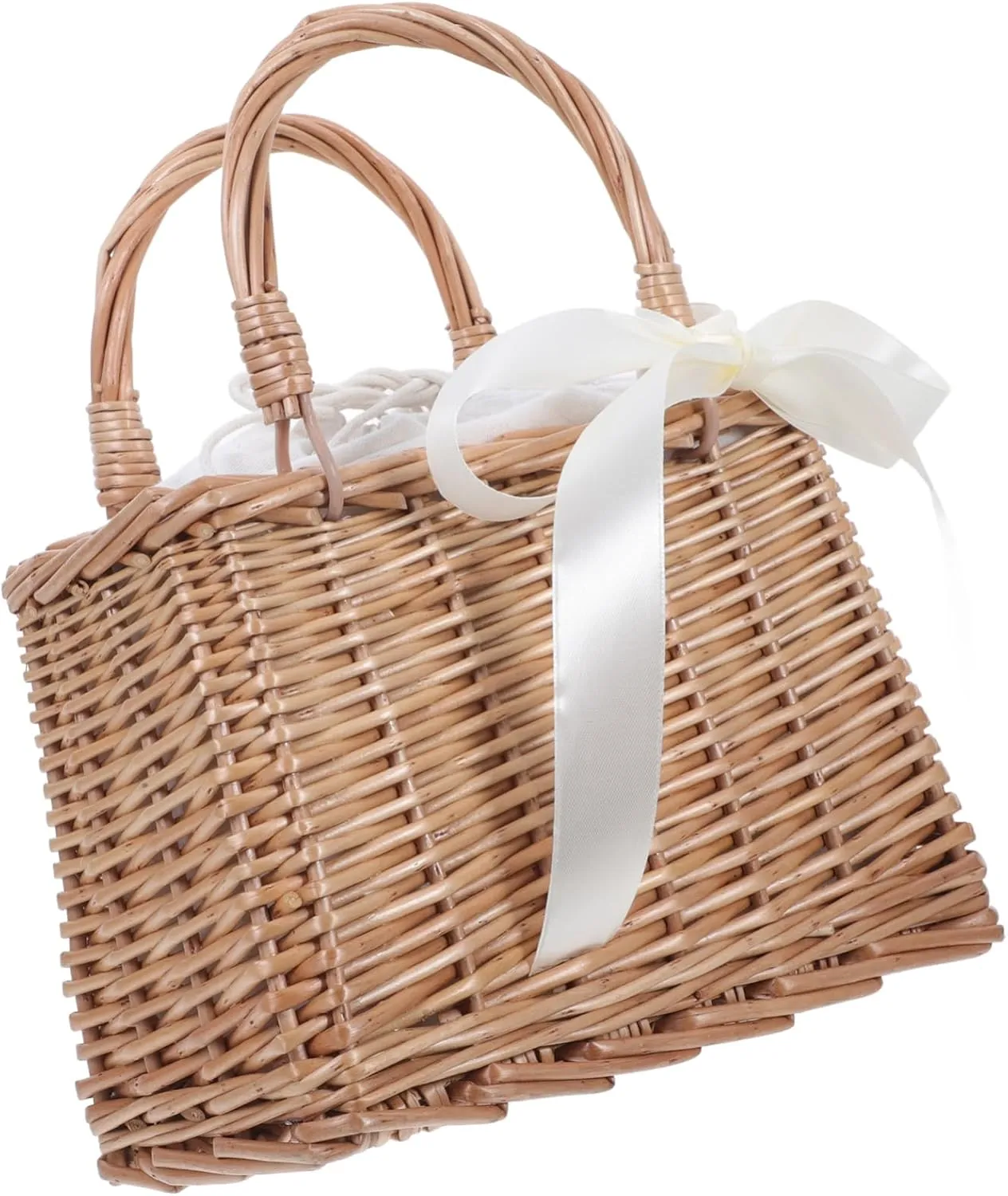 Cabilock 1Pc Hand Woven Rattan Decorative Flower Basket Small Storage Container with Lining for Home Wedding Decor Exquisite Design and Stylish Storage