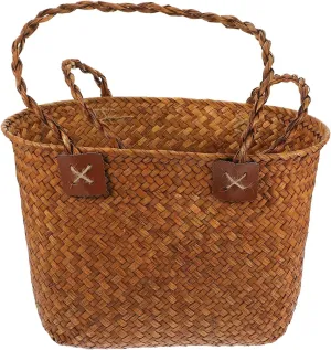 Cabilock Woven Candy Basket Woven Picnic Basket Wicker Woven Baskets Fruit Basket Seagrass Plant Basket Grocery Basket Kids Tote Bags Hand Woven Basket Straw Child Shopping Basket