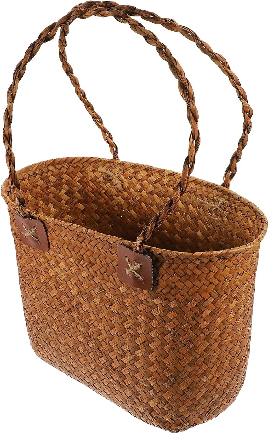 Cabilock Woven Candy Basket Woven Picnic Basket Wicker Woven Baskets Fruit Basket Seagrass Plant Basket Grocery Basket Kids Tote Bags Hand Woven Basket Straw Child Shopping Basket