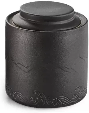 Caddy Tea Pot Ceramic Sealed Pot Vintage Household Bulk Tea Storage Pot Elegant Matte Kiln Glazed Surface, Suitable for Tea, Coffee Beans, Candy, Etc Storage(Black)