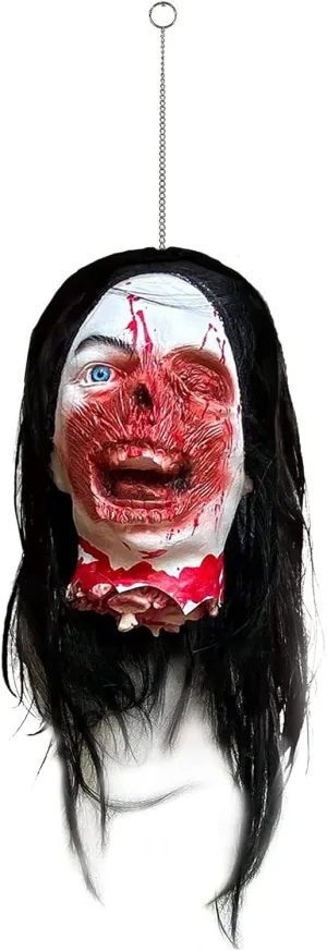 Cafele Halloween Cut Off Head Prop with wig Bloody Creepy Scary Zombie Latex Hanging Severed Head Halloween Party Cosplay