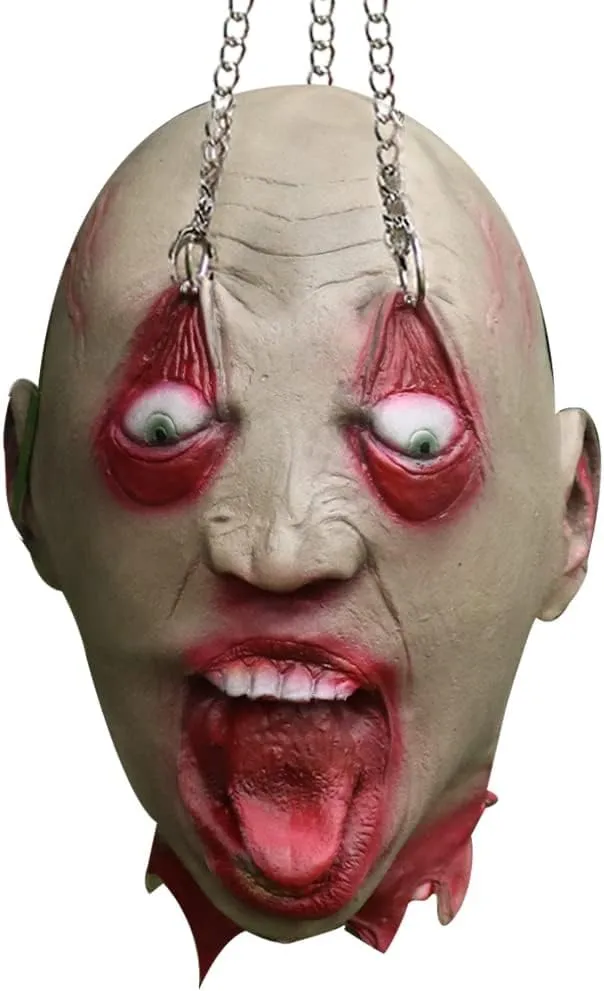 Cafele Halloween Cut Off Head Prop with wig Bloody Creepy Scary Zombie Latex Hanging Severed Head Halloween Party Cosplay