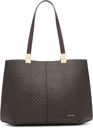 Calvin Klein Granite Geometric Tote Bag – Vegan Leather, Monogram, 3 Pockets