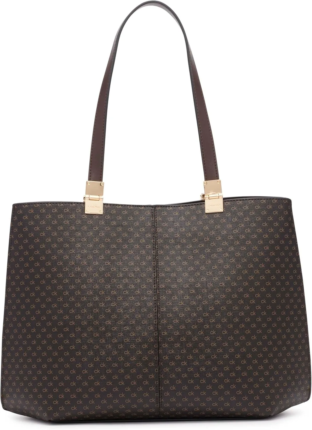 Calvin Klein Granite Geometric Tote Bag – Vegan Leather, Monogram, 3 Pockets