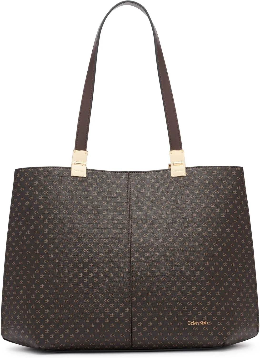 Calvin Klein Granite Geometric Tote Bag – Vegan Leather, Monogram, 3 Pockets