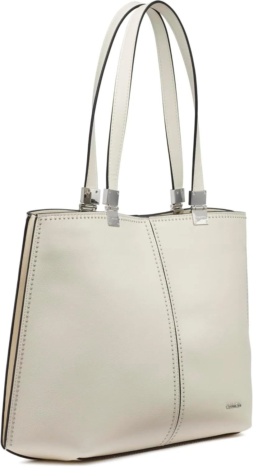 Calvin Klein Granite Geometric Tote Bag – Vegan Leather, Monogram, 3 Pockets