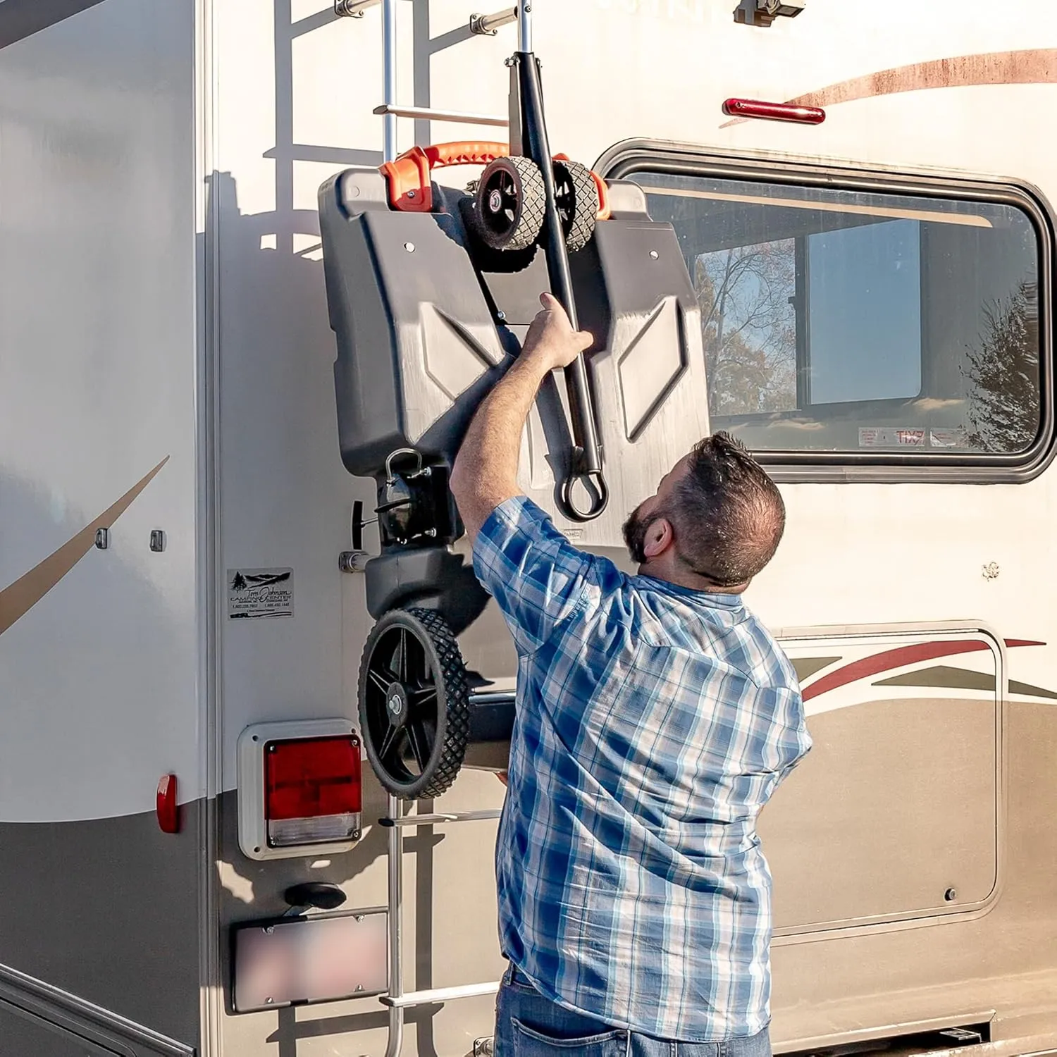 Camco Rhino Steerable Wheel Kit for 28 & 36-Gallon Rhino RV Tote Tanks - Features No-Flat Front Steerable Wheels, 24" Tow Bar & More RV Accessories (39011)