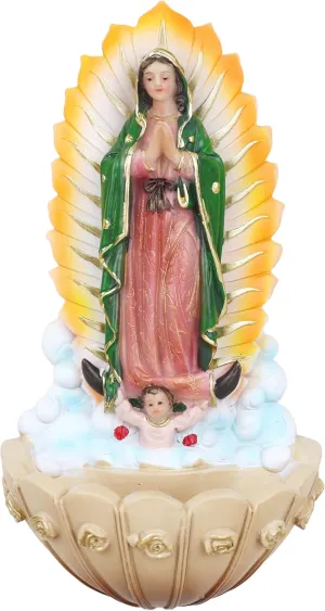 Cannan Virgen De Guadalupe 7.5"" Fuente De Agua Bendita para Pared Our Lady of Guadalupe Resin Wall-Mounted Holy Water Wall Hanging Decor Great Gift, 25715MS