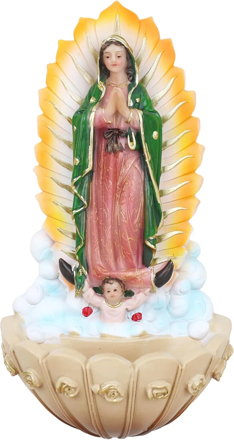 Cannan Virgen De Guadalupe 7.5"" Fuente De Agua Bendita para Pared Our Lady of Guadalupe Resin Wall-Mounted Holy Water Wall Hanging Decor Great Gift, 25715MS