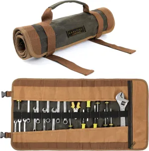 Canvas Tool Roll, 23 Pockets Tool Case, Heavy Duty 16oz Waxed Canvas Tool Storage (26"L x 13"W), Tool Roll Up Bag with Buckles and Handle - Army Green