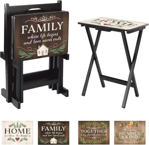 Cape Craftsmen Classic TV Trays Table | Set of 4 | Rectangular Folding Couch Trays with Storage Rack | Decorative Portabe Serving Tables for Home Activities (Rustic Farmhouse)