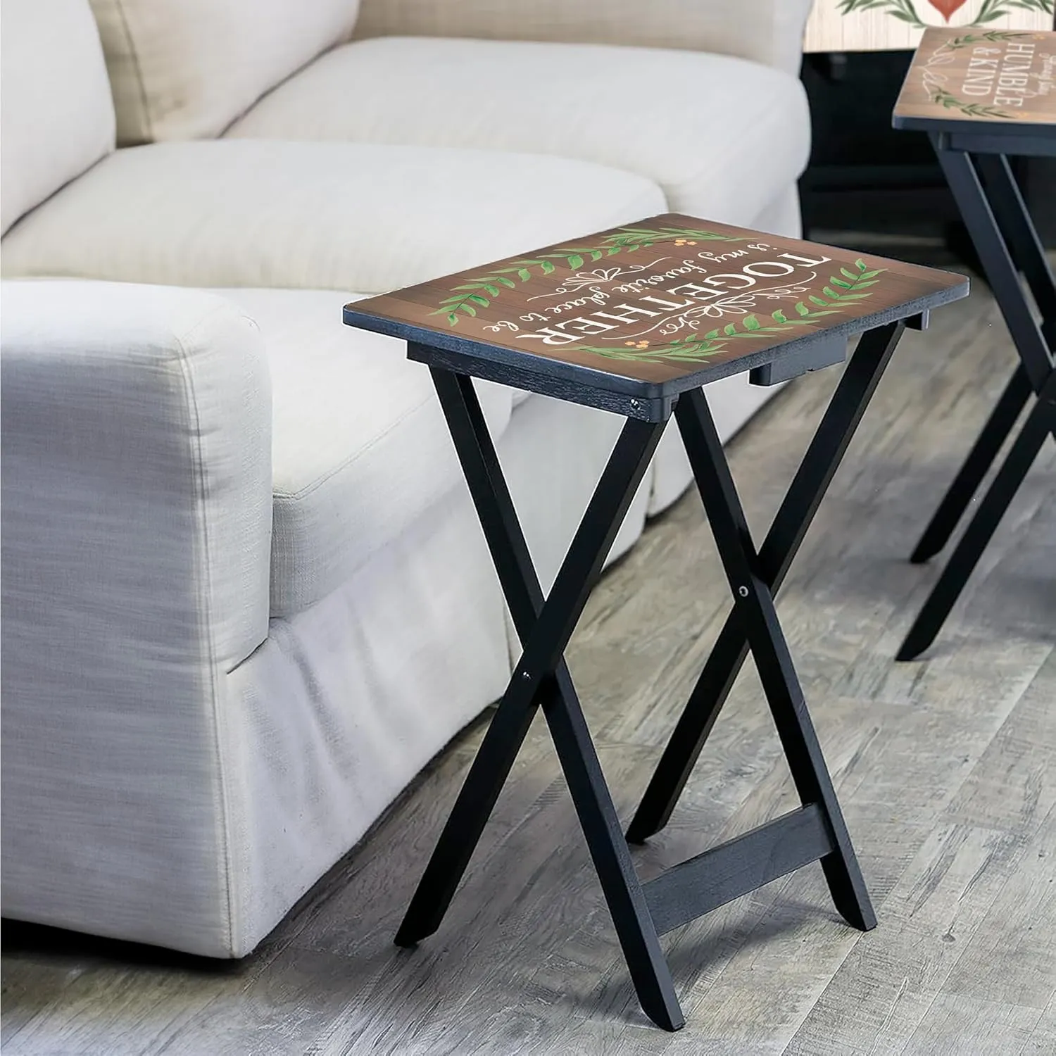 Cape Craftsmen Classic TV Trays Table | Set of 4 | Rectangular Folding Couch Trays with Storage Rack | Decorative Portabe Serving Tables for Home Activities (Rustic Farmhouse)