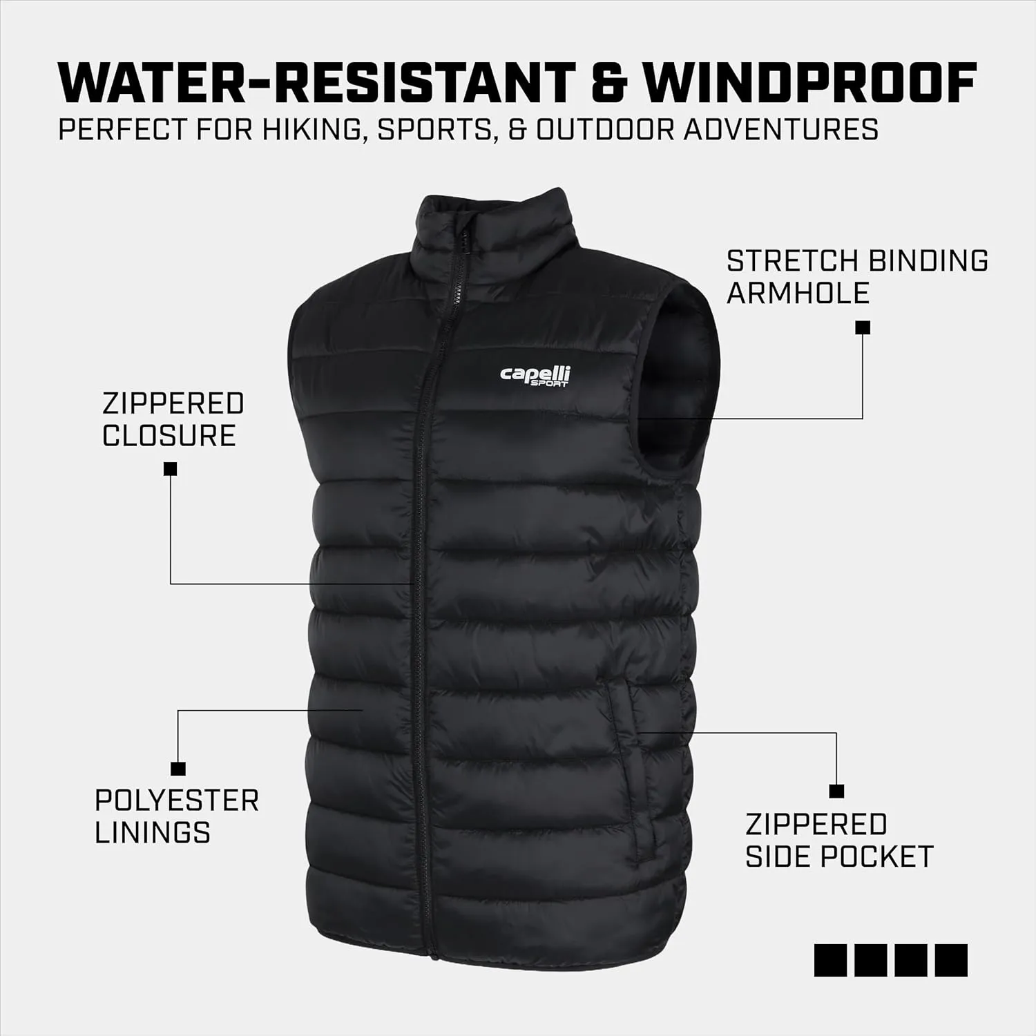 Capelli Sport Men's Puffer Vest, Lifestyle Woven Puffy Jacket, Lightweight Activewear