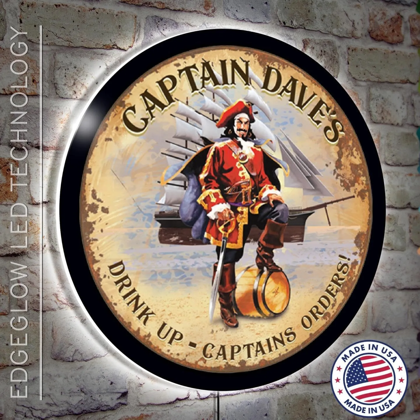 Captain Morgan Indoor LED Sign, Light Up Up Whiskey Bar Signs, Ultra-Thin LED Light Up Pirate Bar Wall Sign 23 Inch Round