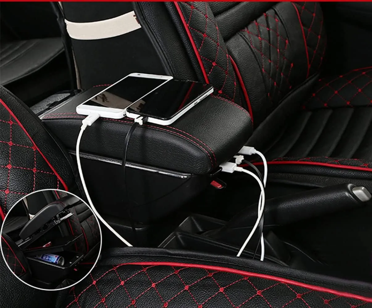 Car Center Console Armrest Box Compatible with Lada XRay Auto Leather Car Interior Parts Double-Layers Armrests Storage with 7 USB