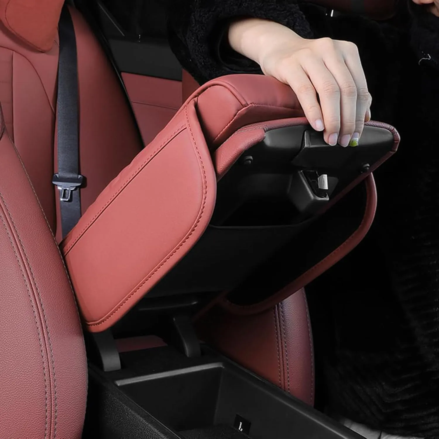 Car Center Console Armrest Cover for Buick Cascada Enclave Encore Envision Excelle GL6 GL8 Lacrosse Regal, PU Leather Armrest Seat Box Cover Protector, Car Armrest Box Pad,C Red