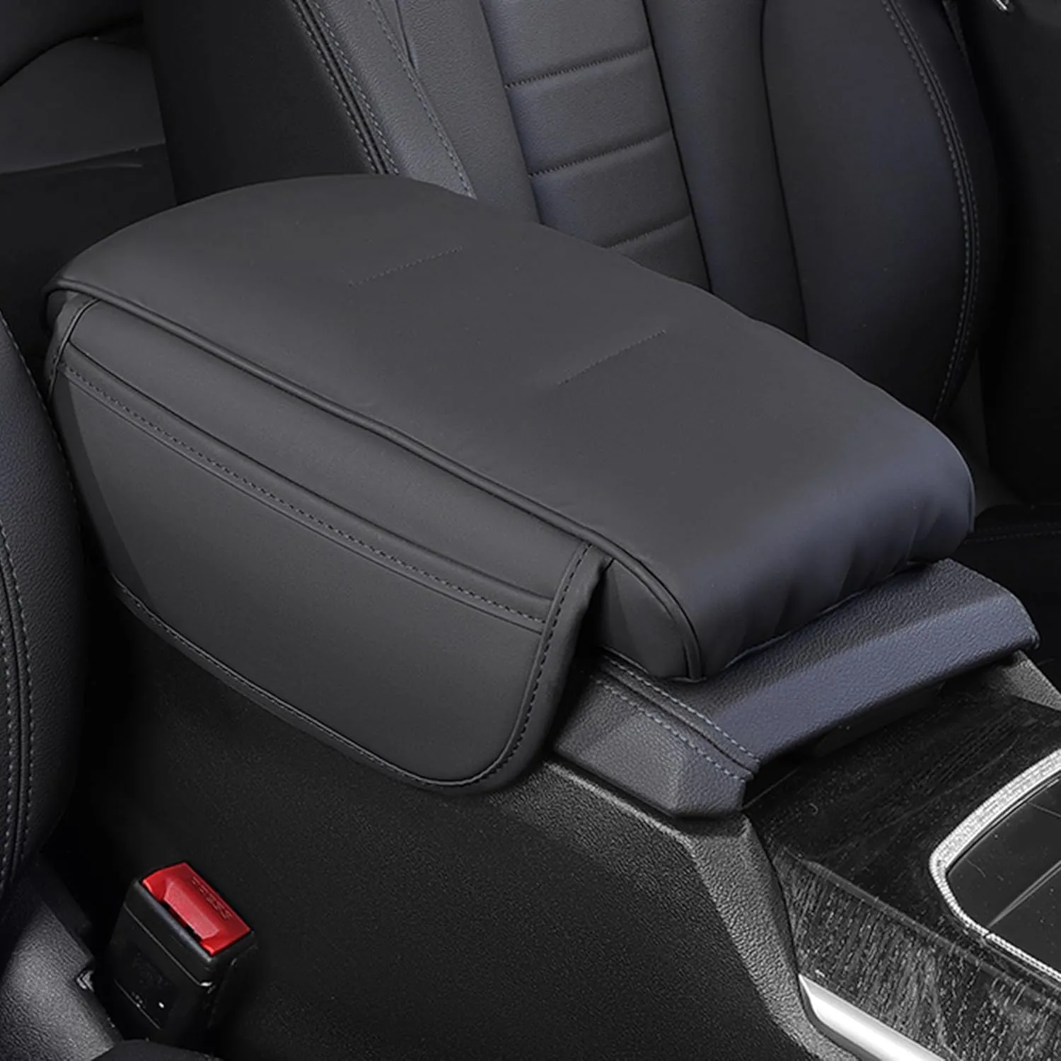 Car Center Console Armrest Cover for Nissan Kicks 2016–2025, Arm Rest Cover for Car with 2 Storage Bags, Auto Center Console Cover Car Armrest Box Pad,A Black