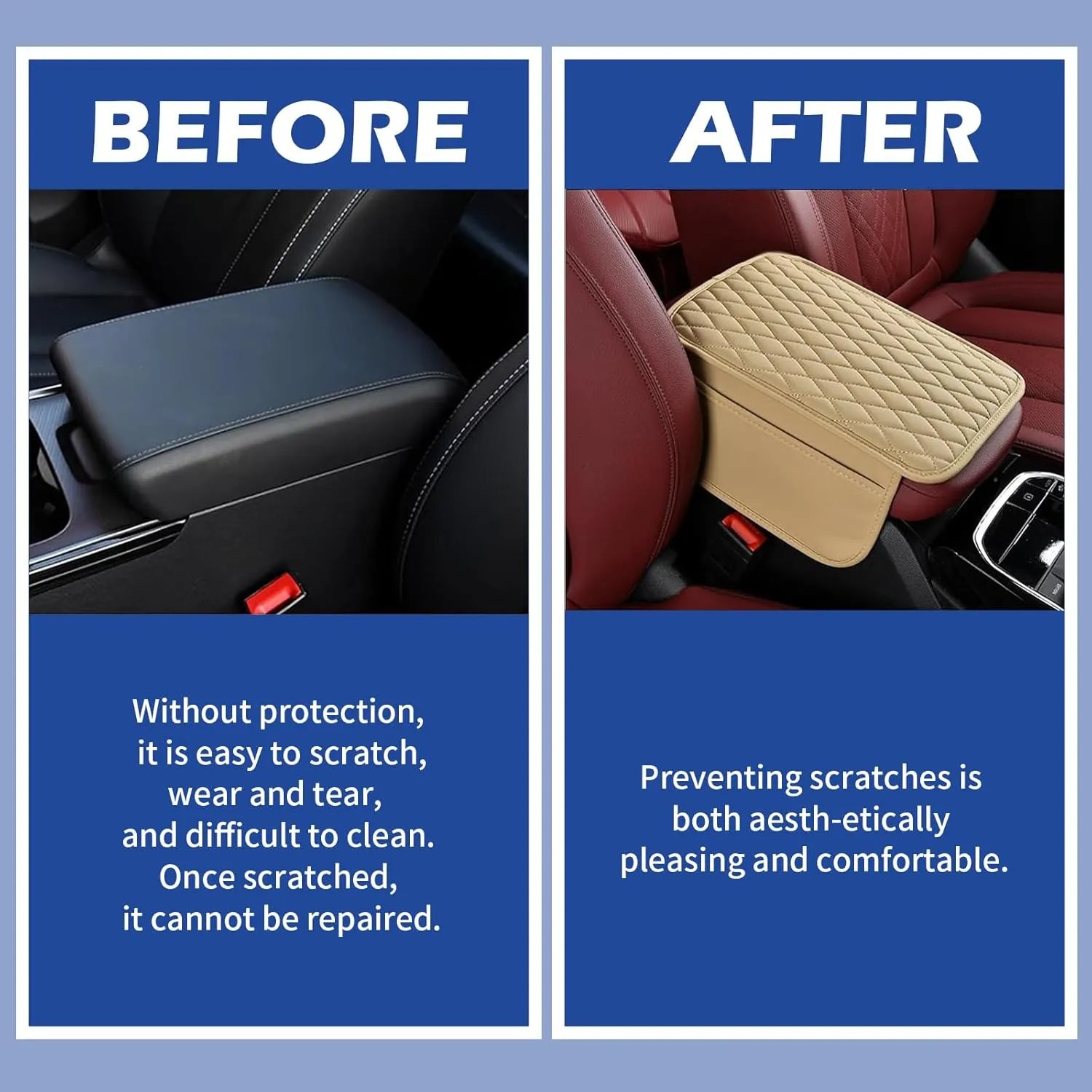 Car Center Console Cover, Car Arm Rest Cover with Side Storage Bags, 7.8In x 12.1In Universal for Most Cars, Trucks and Vans (Beige)
