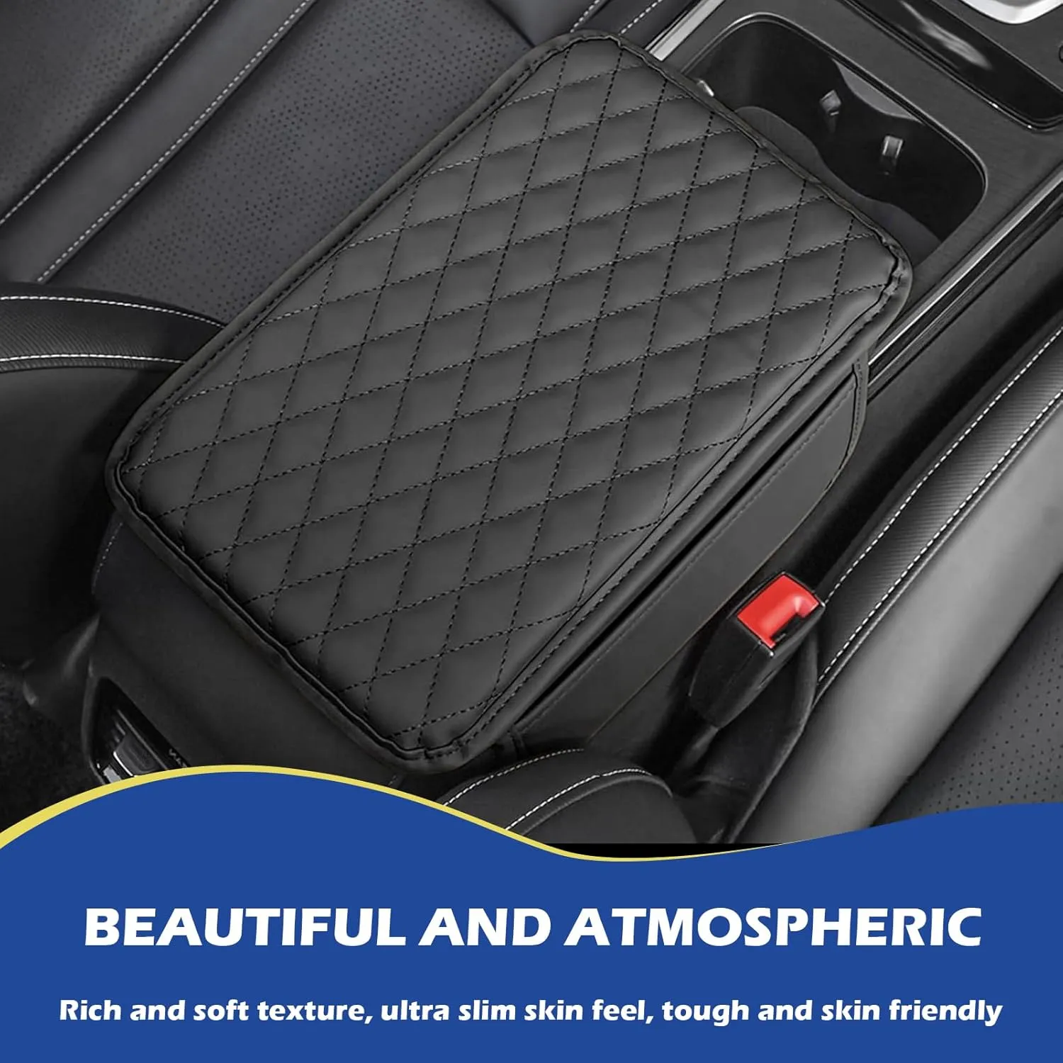 Car Center Console Cover, Car Arm Rest Cover with Side Storage Bags, 7.8In x 12.1In Universal for Most Cars, Trucks and Vans (Black)
