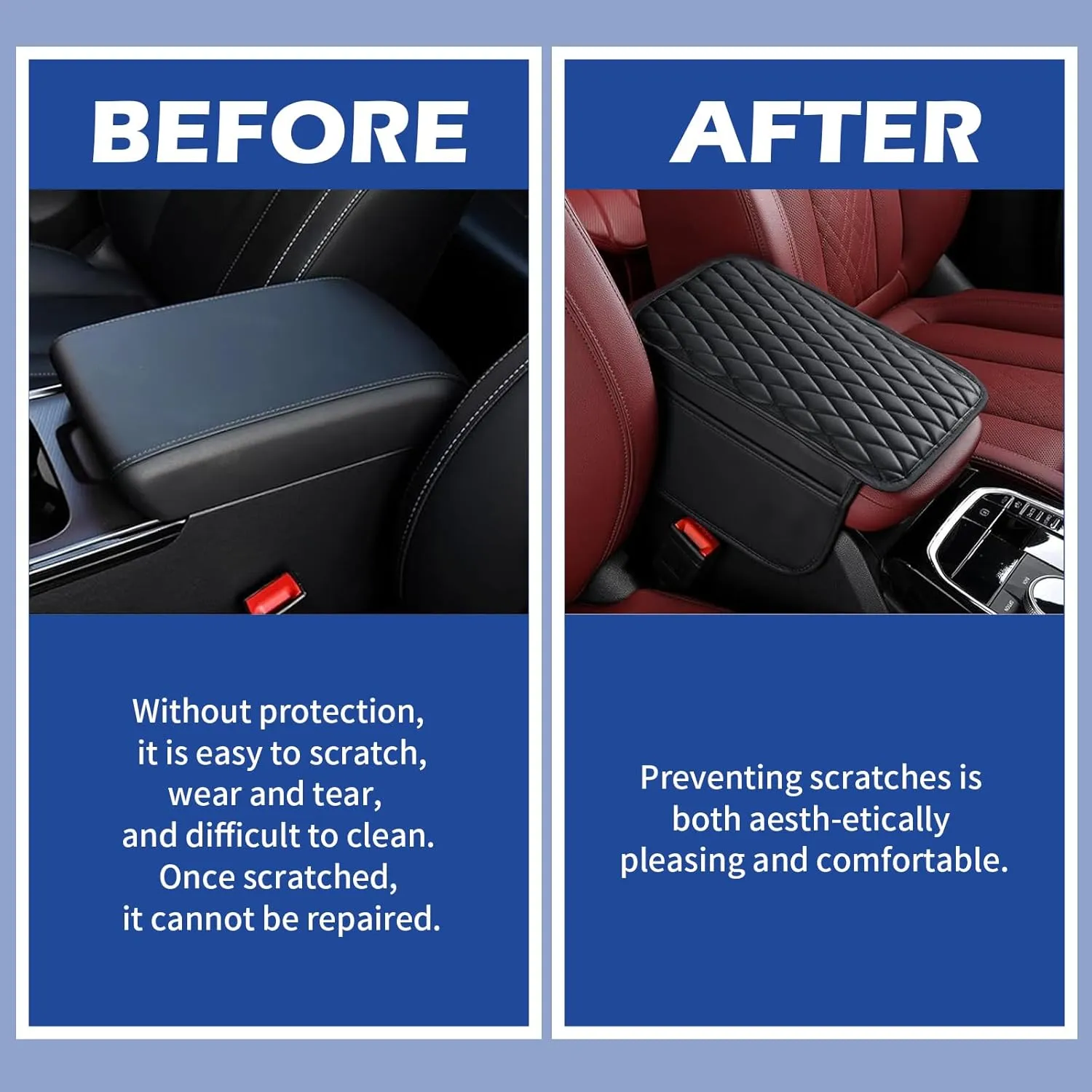 Car Center Console Cover, Car Arm Rest Cover with Side Storage Bags, 7.8In x 12.1In Universal for Most Cars, Trucks and Vans (Black)