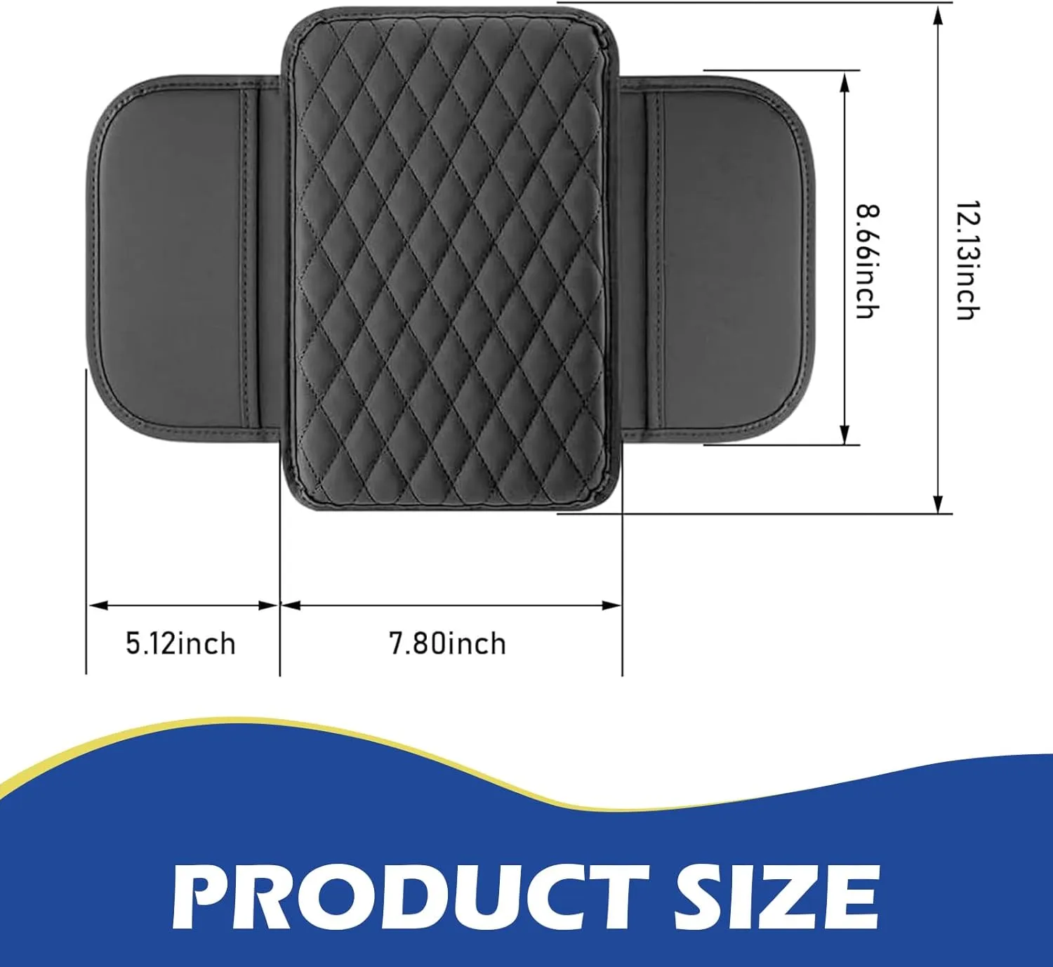 Car Center Console Cover, Car Arm Rest Cover with Side Storage Bags, 7.8In x 12.1In Universal for Most Cars, Trucks and Vans (Black)