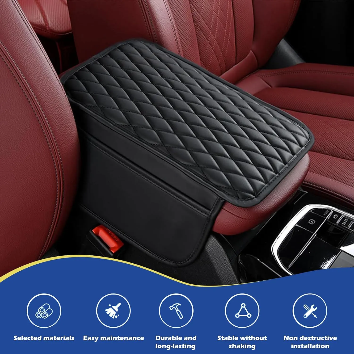 Car Center Console Cover, Car Arm Rest Cover with Side Storage Bags, 7.8In x 12.1In Universal for Most Cars, Trucks and Vans (Black)