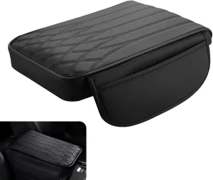 Car Center Console Cover, Leather Car Armrest Cover Cushion with 2 Storage Bags, Memory Foam Slow Rebound Pressure Relief Comfort Support Pad, Universal for Most Cars, Trucks, SUVs (Balck)