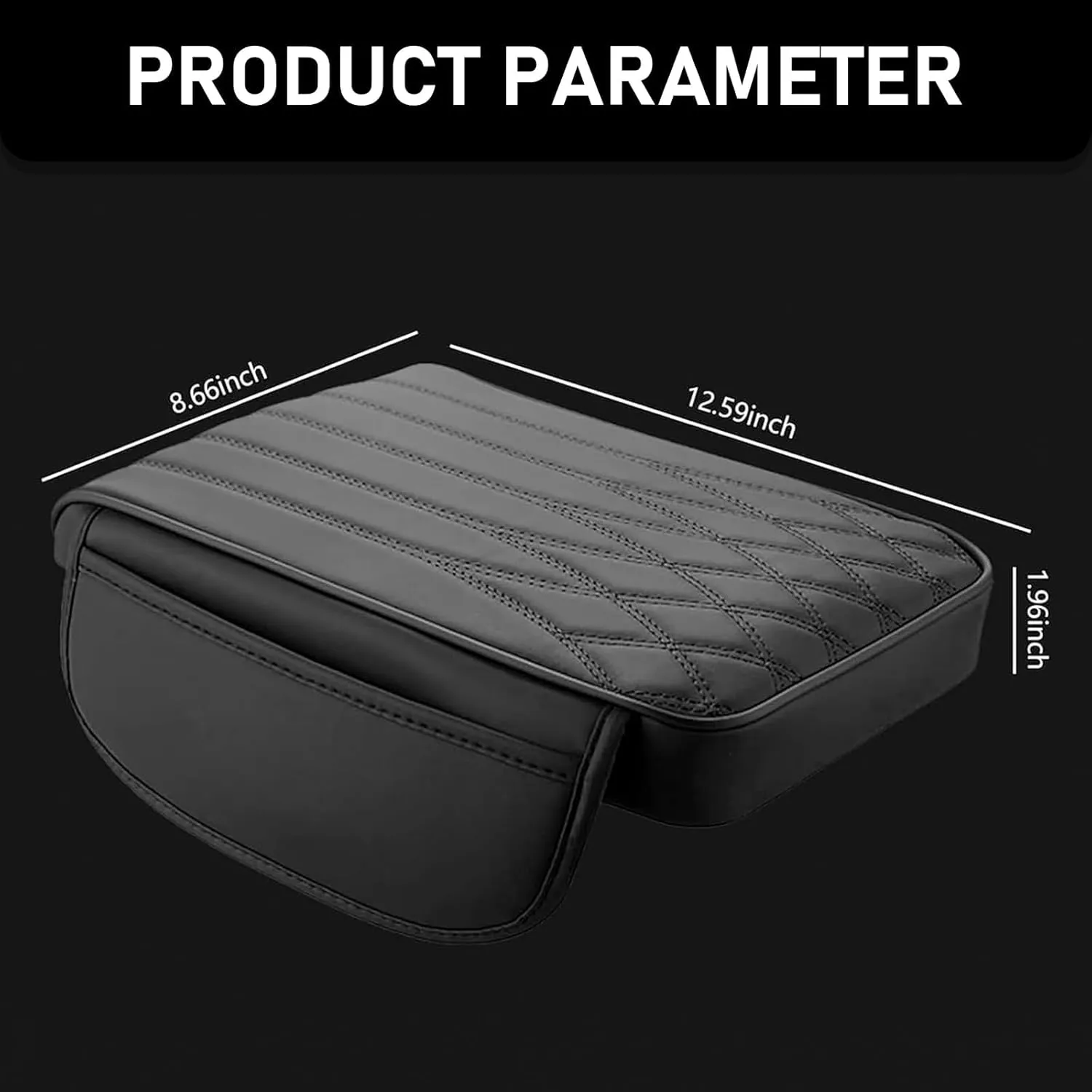 Car Center Console Cover, Leather Car Armrest Cover Cushion with 2 Storage Bags, Memory Foam Slow Rebound Pressure Relief Comfort Support Pad, Universal for Most Cars, Trucks, SUVs (Balck)