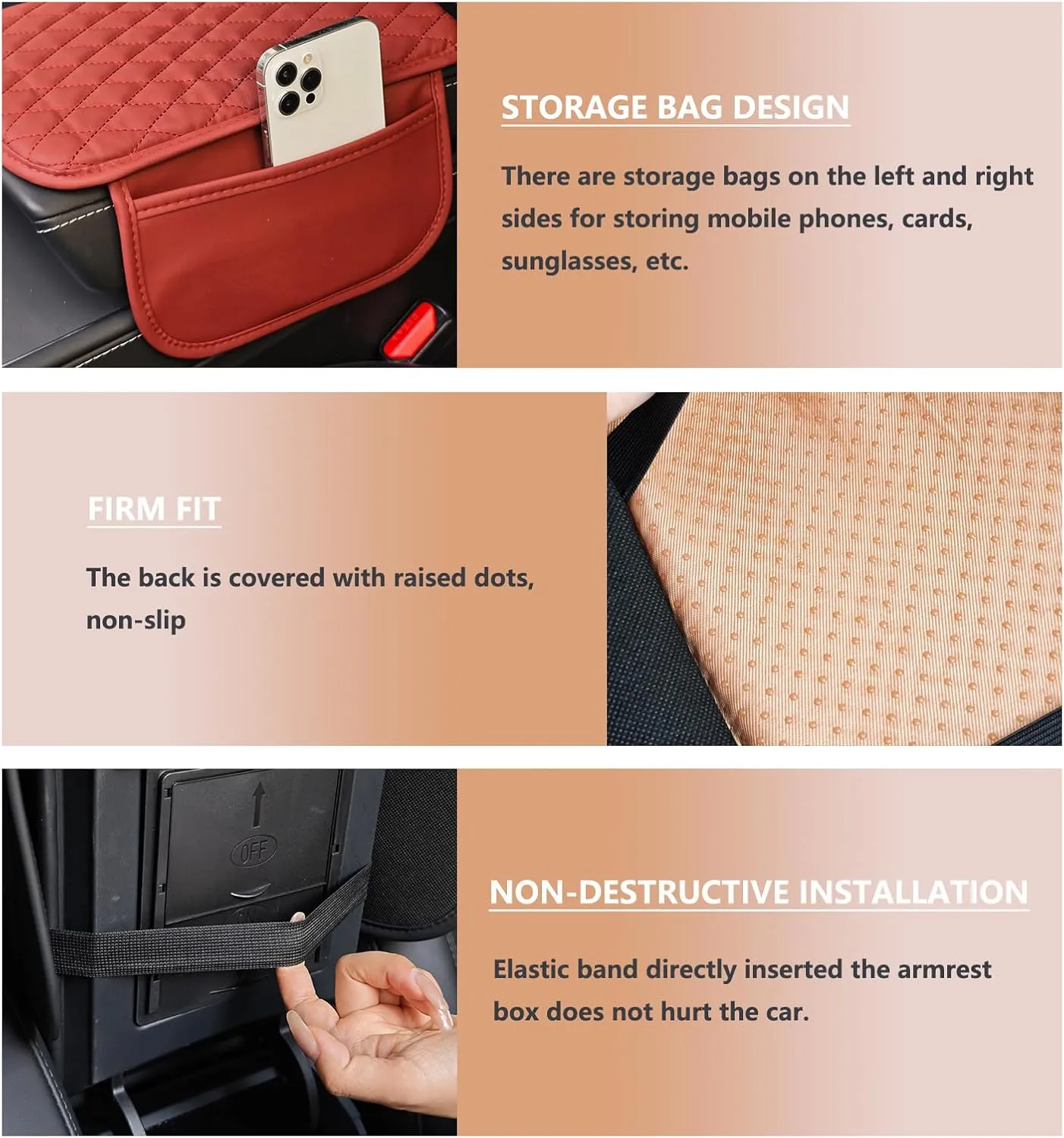Car Center Console Cover,Microfiber Leather Car Armrest Cover Cushion with Storage Bags, Universal Car Armrest Storage Box Car Interior Accessories for Most Vehicles, Red