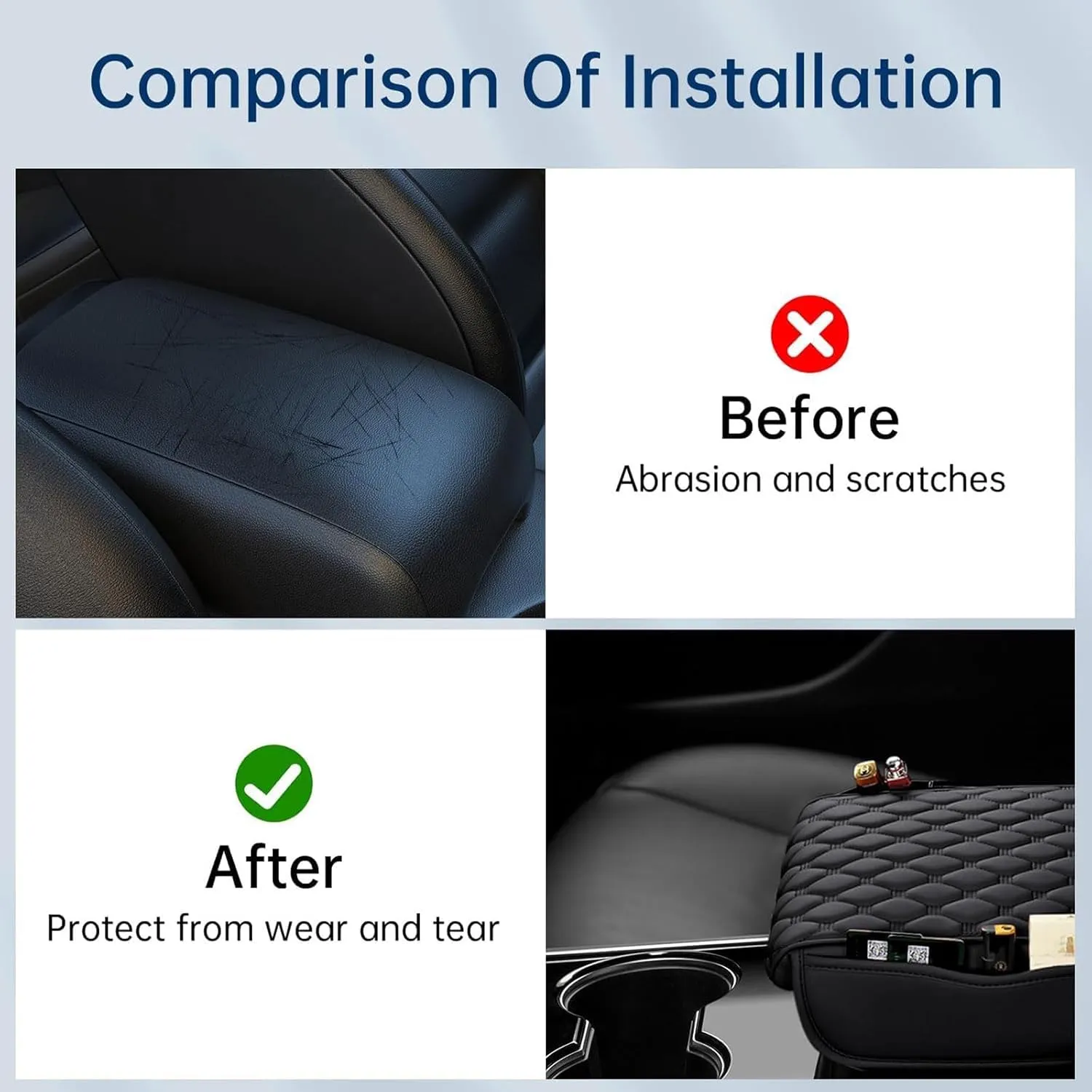 Car Center Console Pad for Kia Proceed 2018 2019 2020 2021 2022 2023 2024 2025, Leather Center Console Armrest Protector Cover with 2 Storage Bags, Car Accessories,Beige