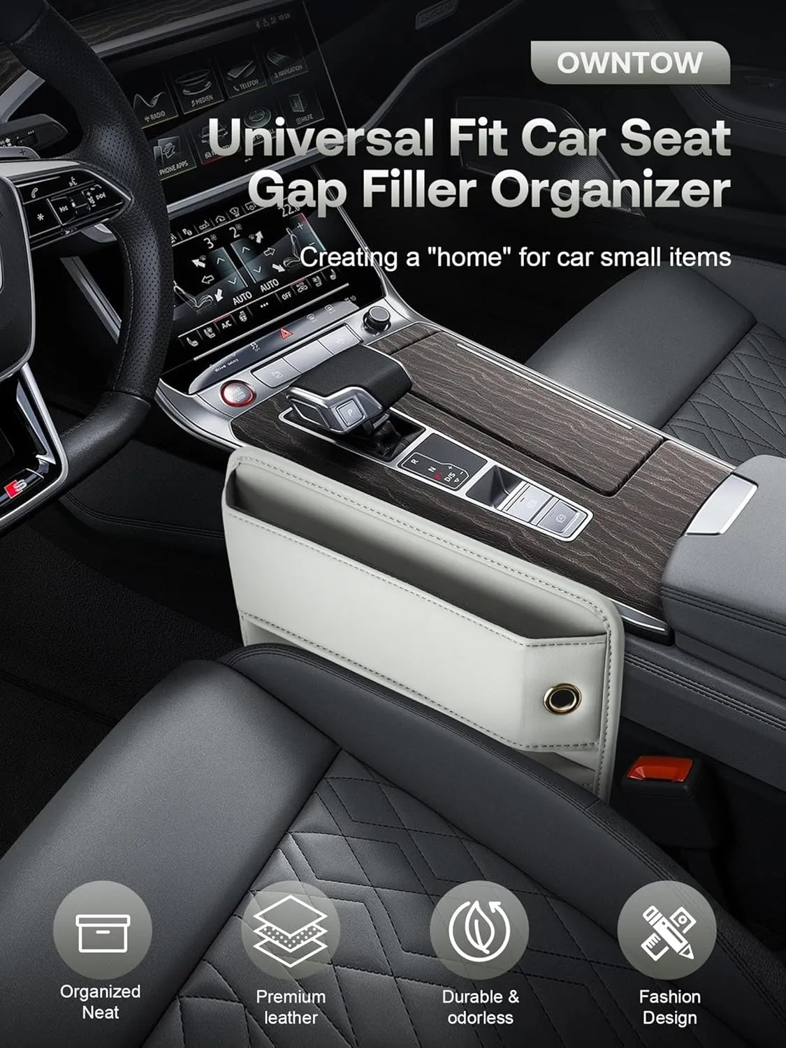 Car Gap Filler, Universal Fit Car Seat Gap Filler Organizer, Premium Leather Car Organizer Car Accessories for Women Men, Gap Filler Car Essentials for Car Small Items (Beige, 2 Pack)