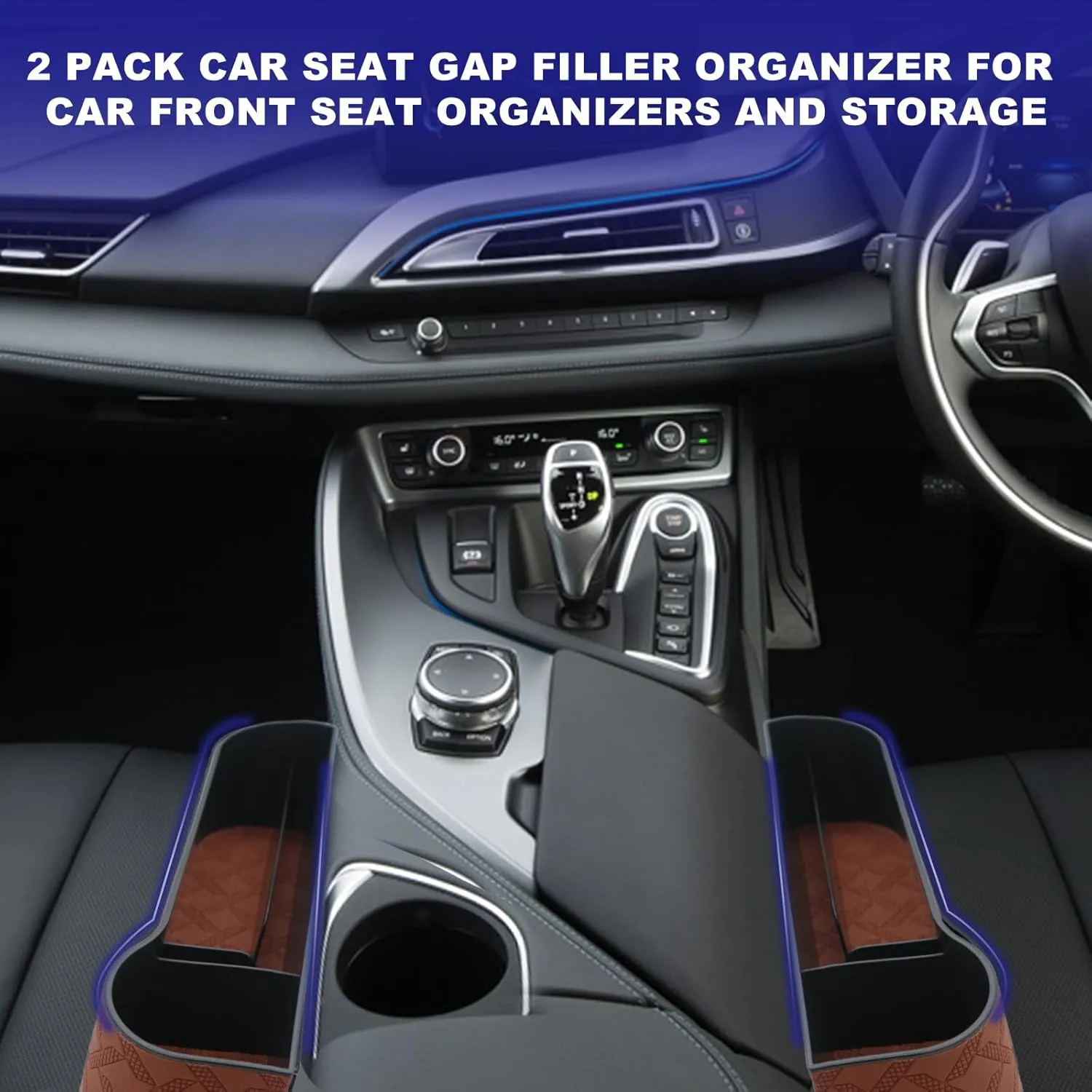 Car Seat Gap Filler Organizer, 2 Pack Seat Gap Storage Box, Leather Cup Holder Gap Bag for Console Car Organizers and Storage, Car Gap Filler Organizer for Phones, Sunglasses, Keys and Cards