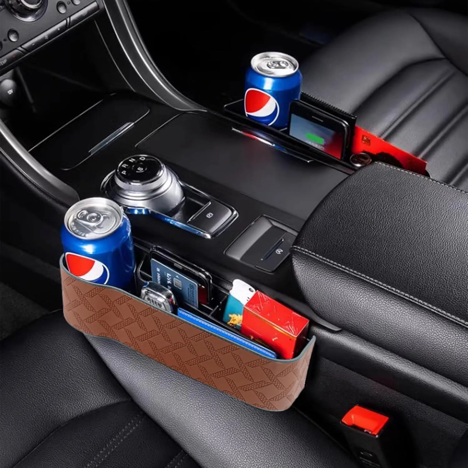 Car Seat Gap Filler Organizer, 2 Pack Seat Gap Storage Box, Leather Cup Holder Gap Bag for Console Car Organizers and Storage, Car Gap Filler Organizer for Phones, Sunglasses, Keys and Cards