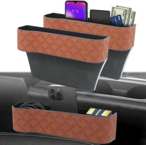 Car Seat Gap Filler Organizer, 2 Pack Seat Gap Storage Box, Leather Cup Holder Gap Bag for Console Car Organizers and Storage, Car Gap Filler Organizer for Phones, Sunglasses, Keys and Cards